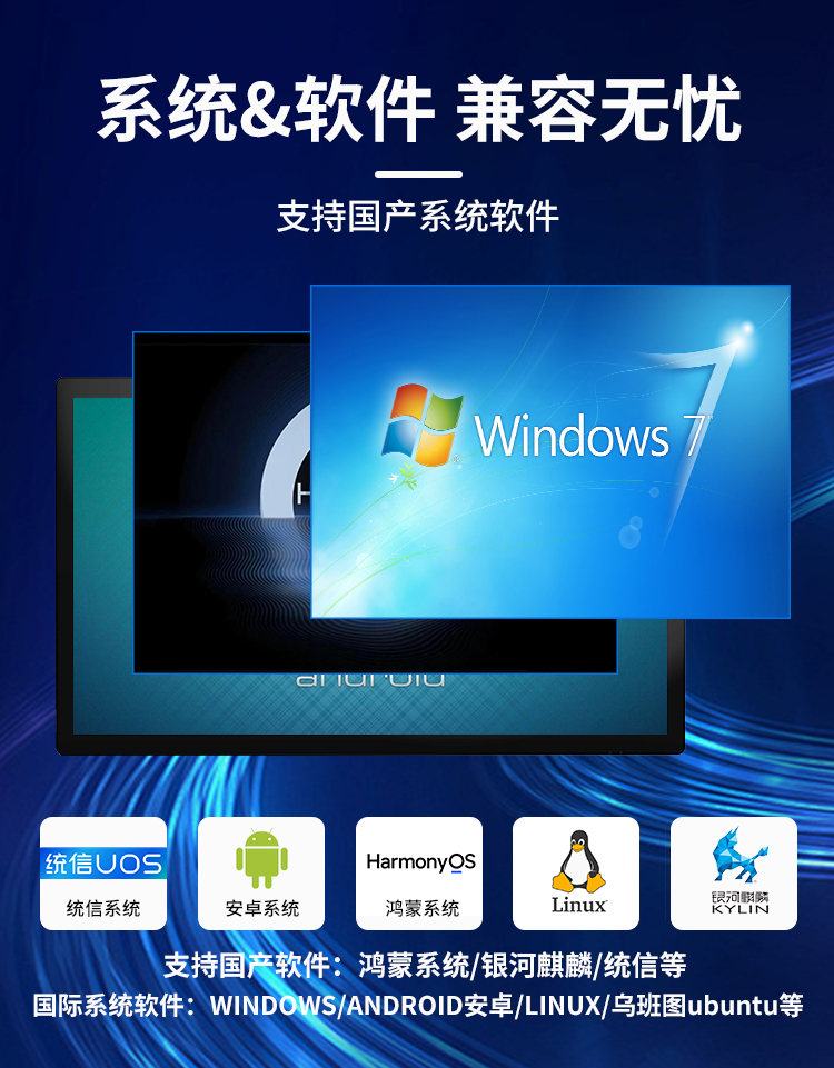 研显触控G3AESOP工业触摸屏兼容WINDOWS、安卓、Linux和国产系统鸿蒙系统、银河麒麟、统信OS系统等