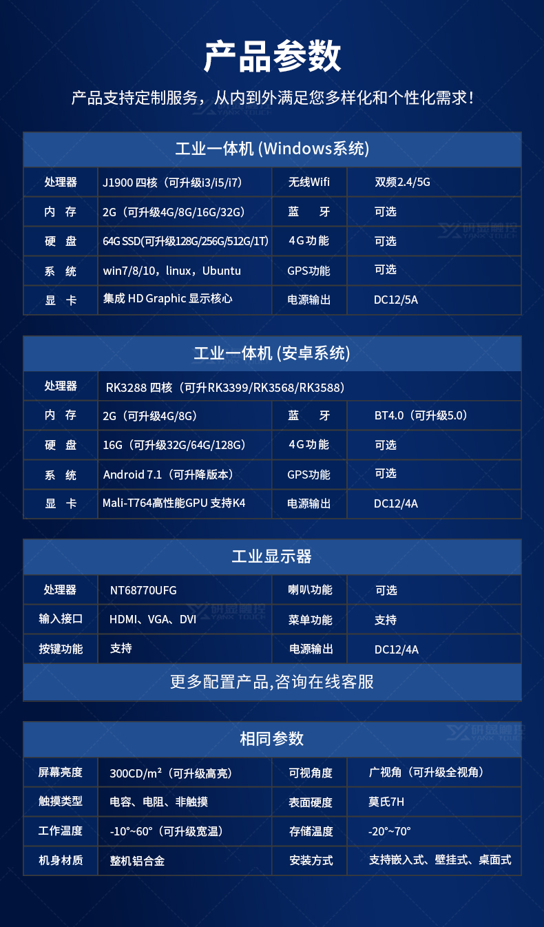 研显触控G2安卓工业触摸一体机产品参数表