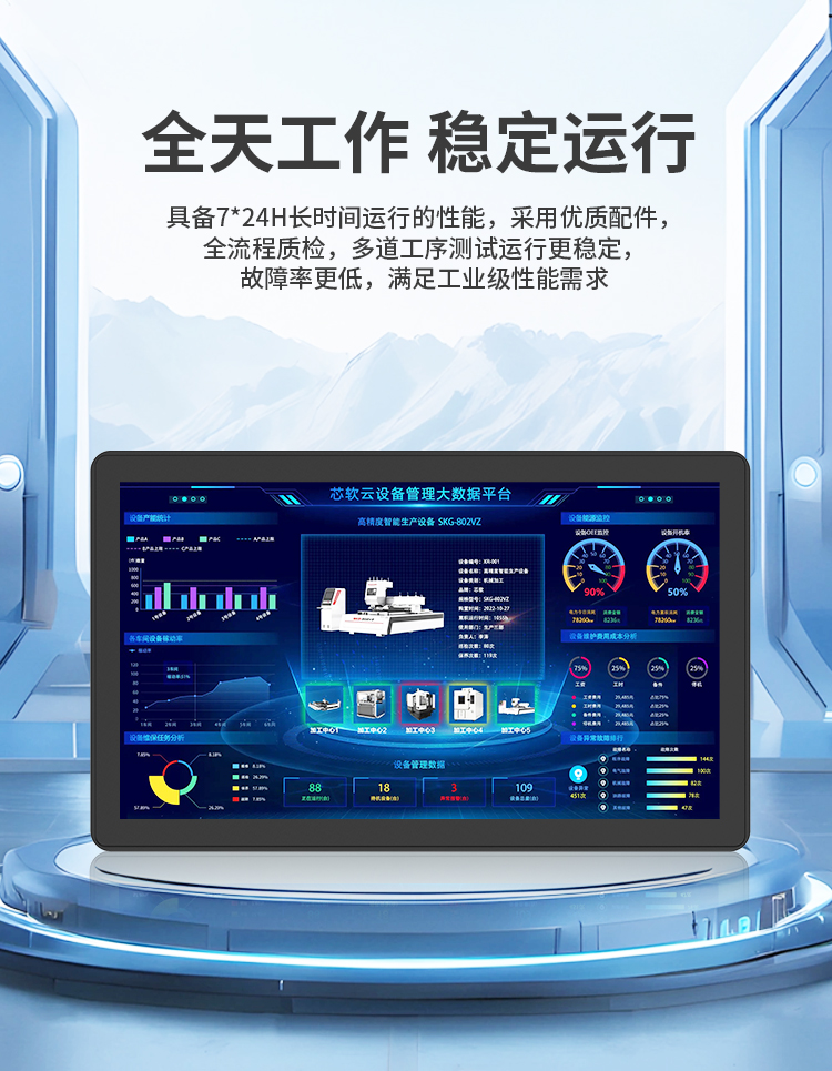 研显触控G2A工业显示器具备24小时长时间运行的稳定性，采用优势电子元器件，提供全流程质检，多道工序测试运行更稳定，故障率更低，满足工业级性能需求