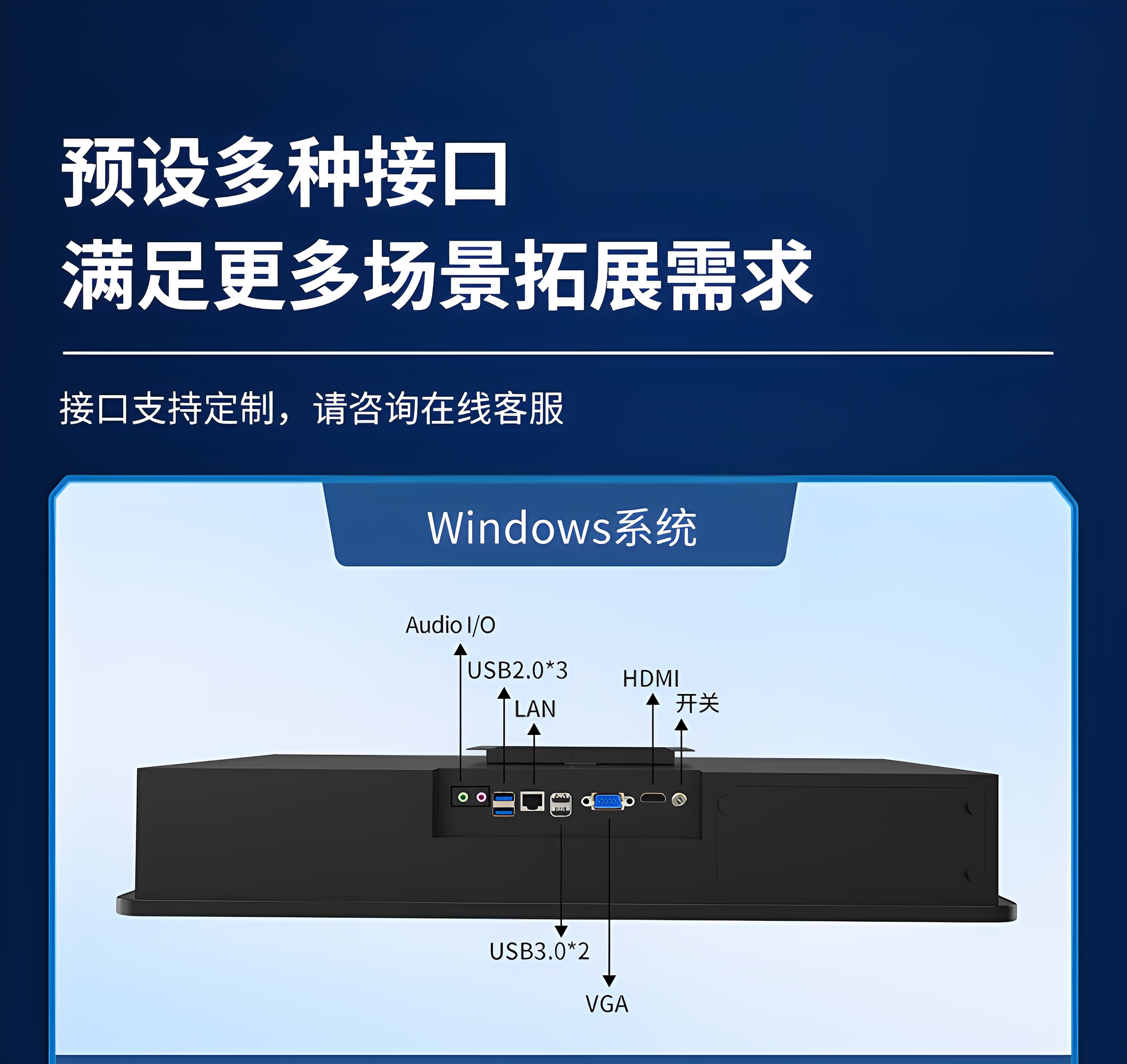 研显触控JT215定制款多功能工业平板电脑预设多种接口，满足更多场景下的拓展需求
