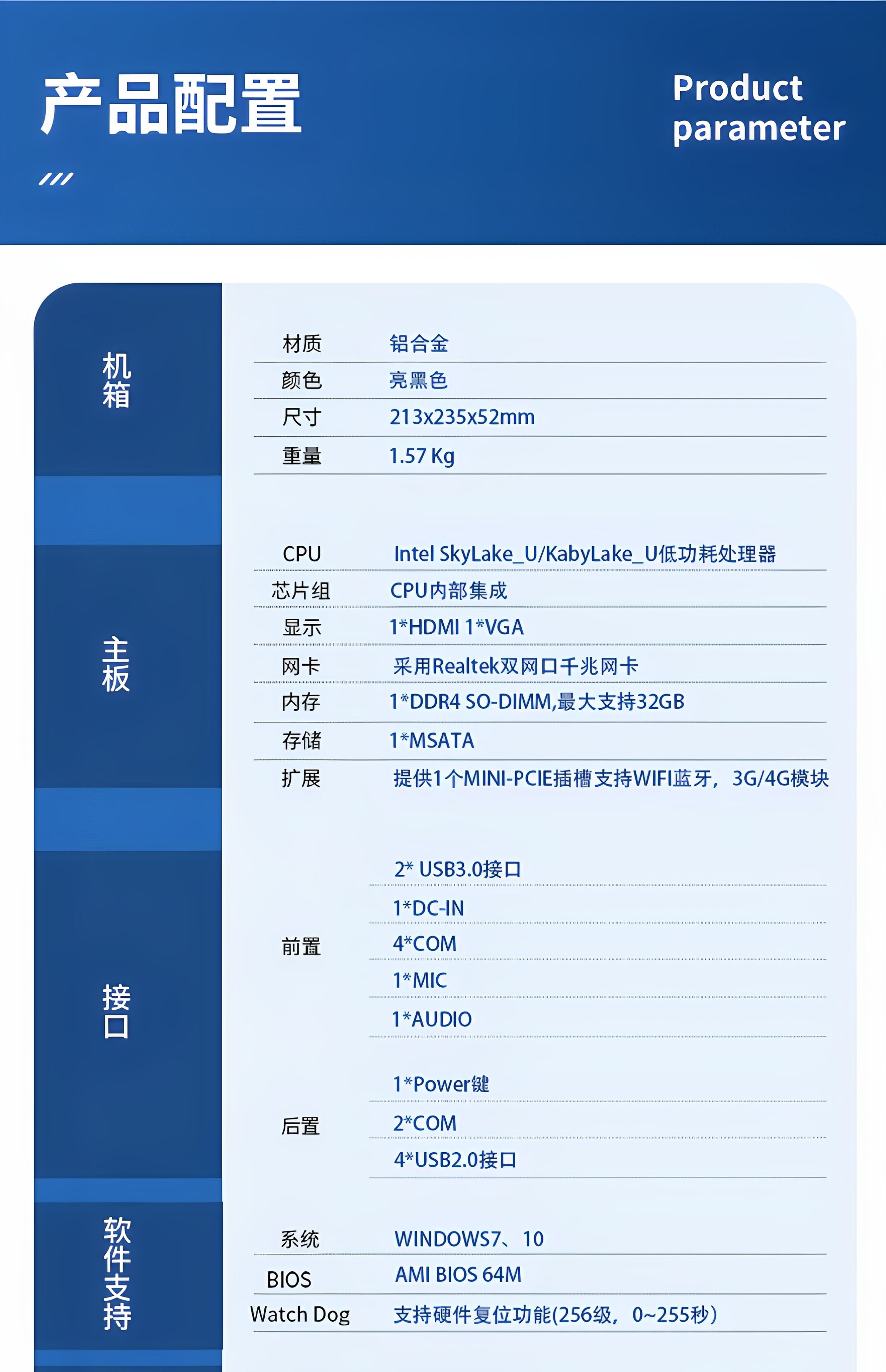 研显触控K1工控小主机参数配置表