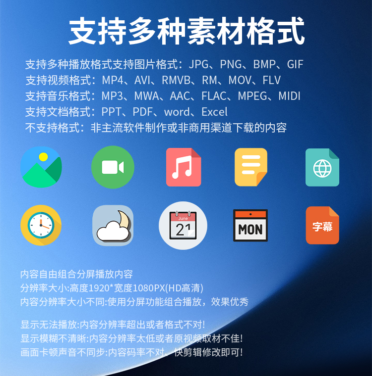 研显触控A5高清智能壁挂广告机支持多种素材格式