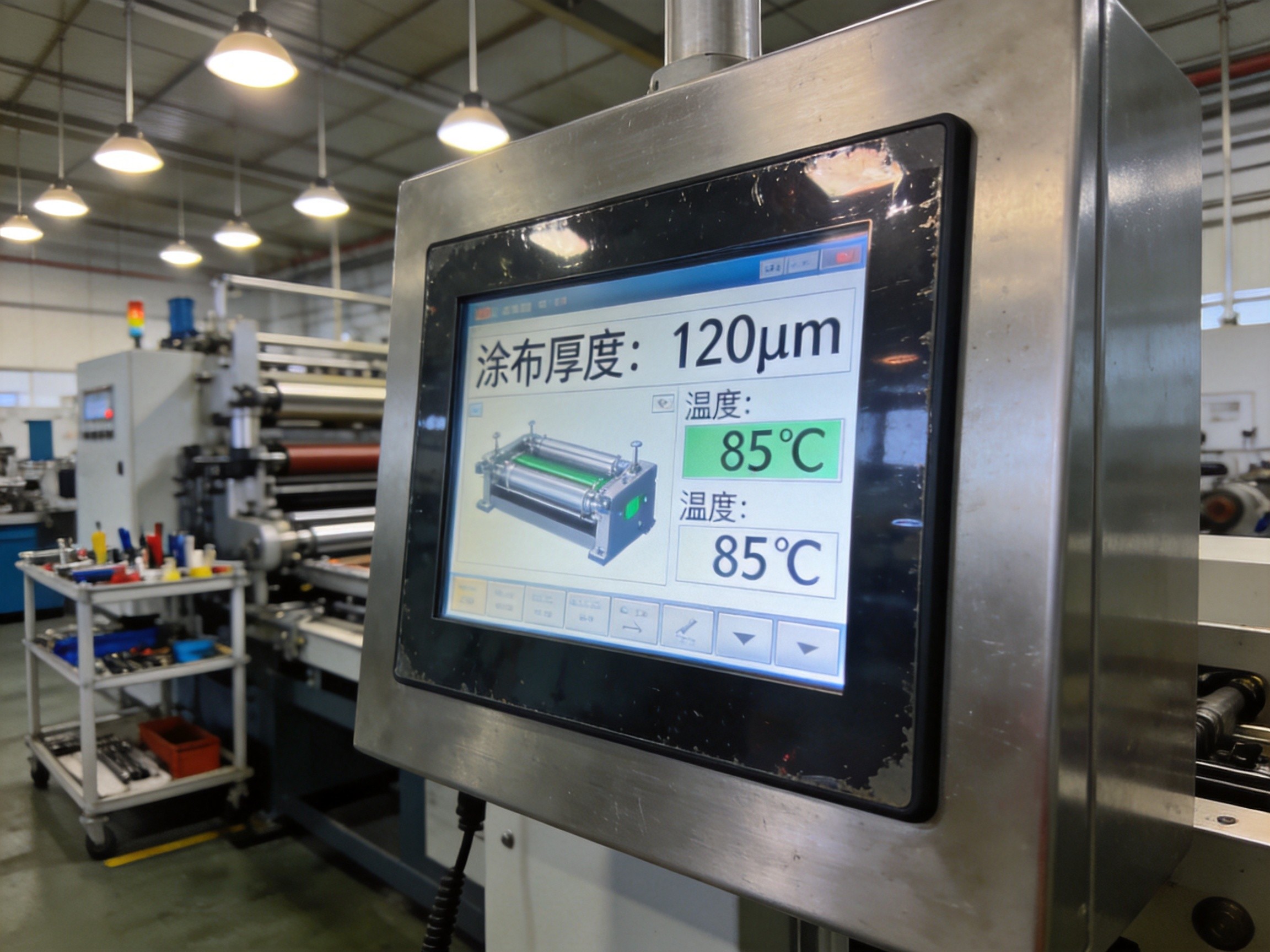 锂电池涂布机操作界面，工业显示器显示工艺参数