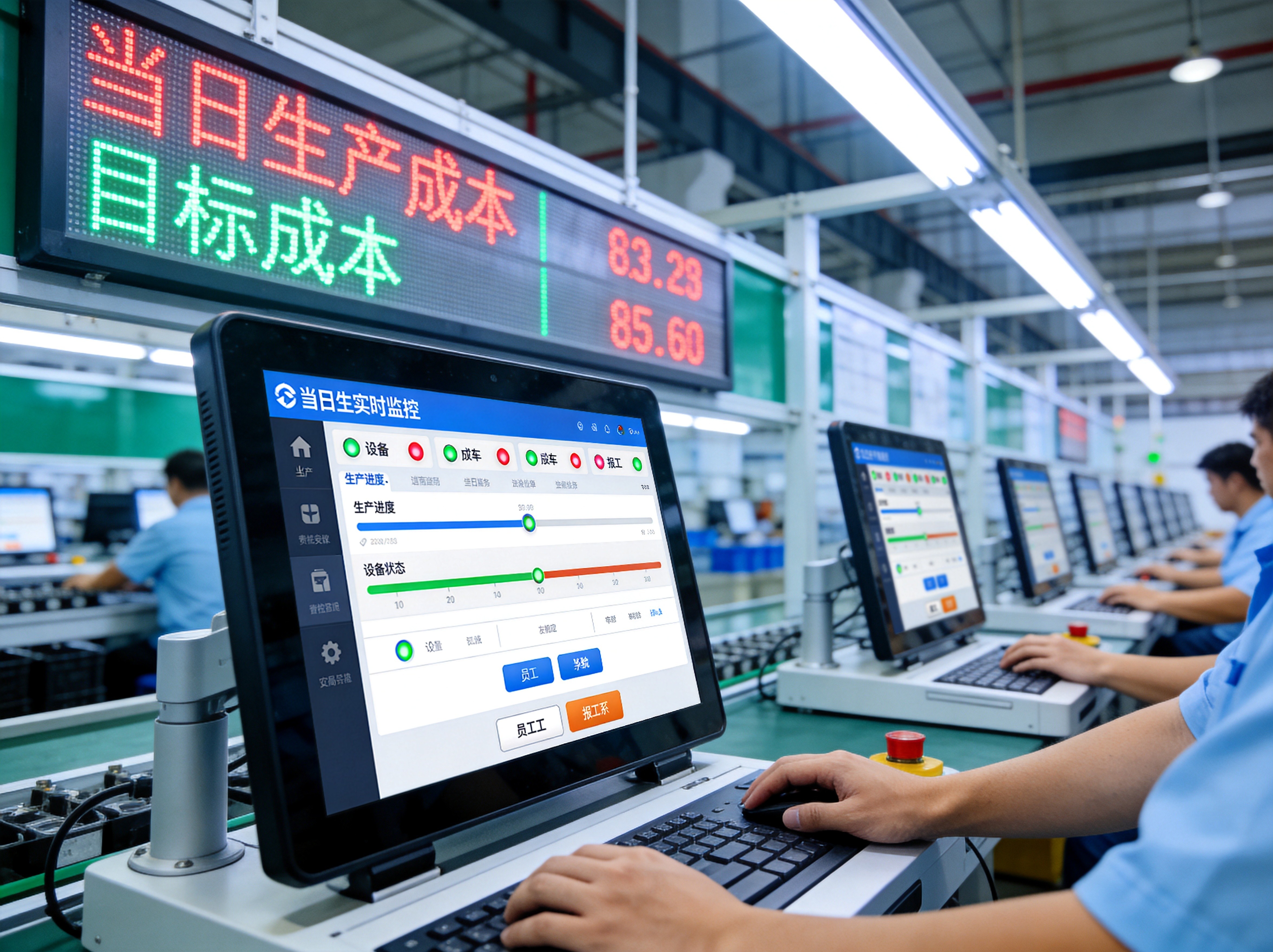 图:智能产线MES工位上稳定运行的国产工业平板 产线工位国产工业平板电脑