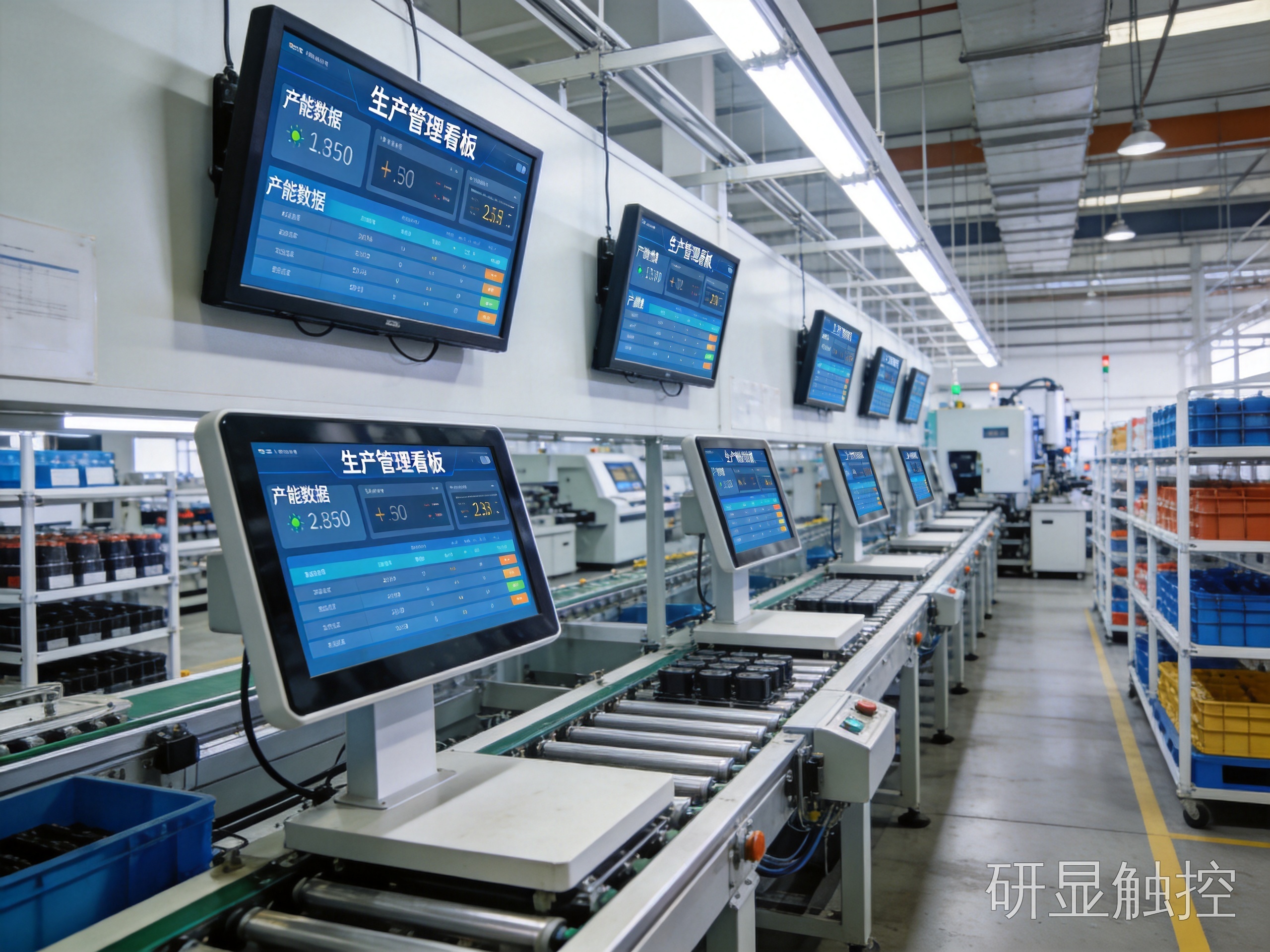 产线数据采集融入MES体系 智能工厂自动化产线多工位国产工业一体机统一看板