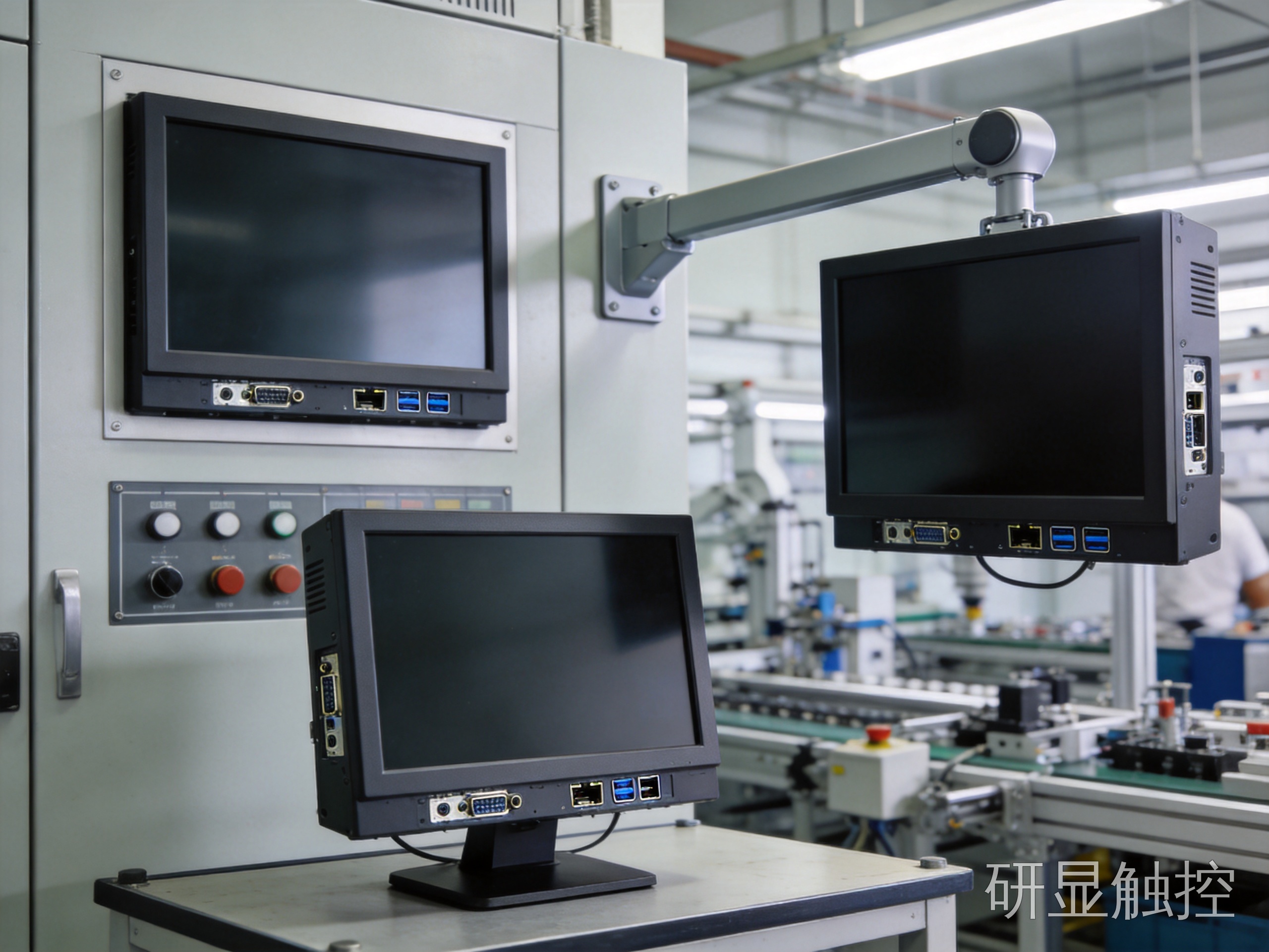 安装方式与接口选型匹配 15.6工业显示器嵌入壁挂桌面三种安装方式对比
