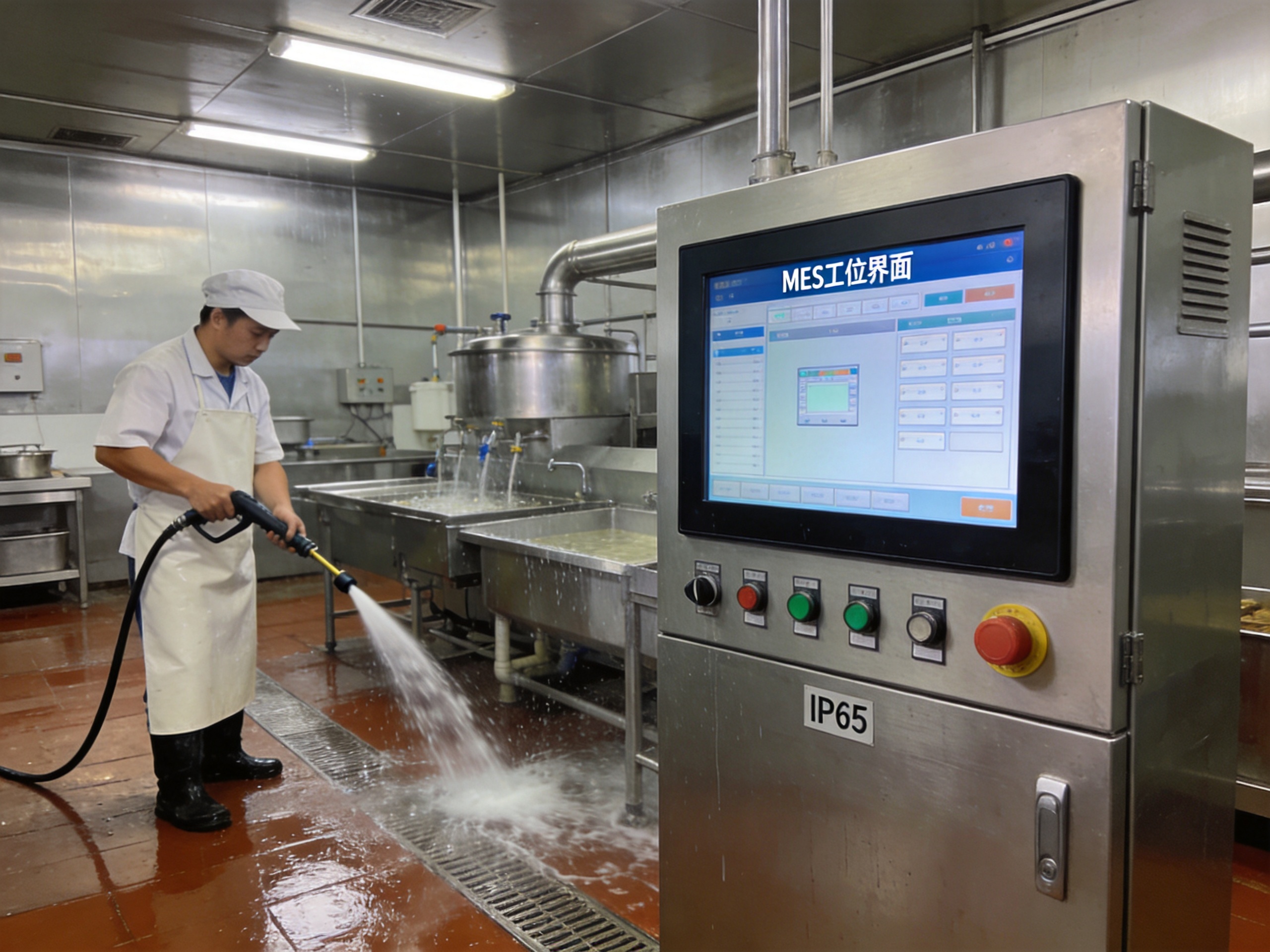 从食品车间冲洗到冷链分拣，工业级触摸一体机的IP65密封如何保障