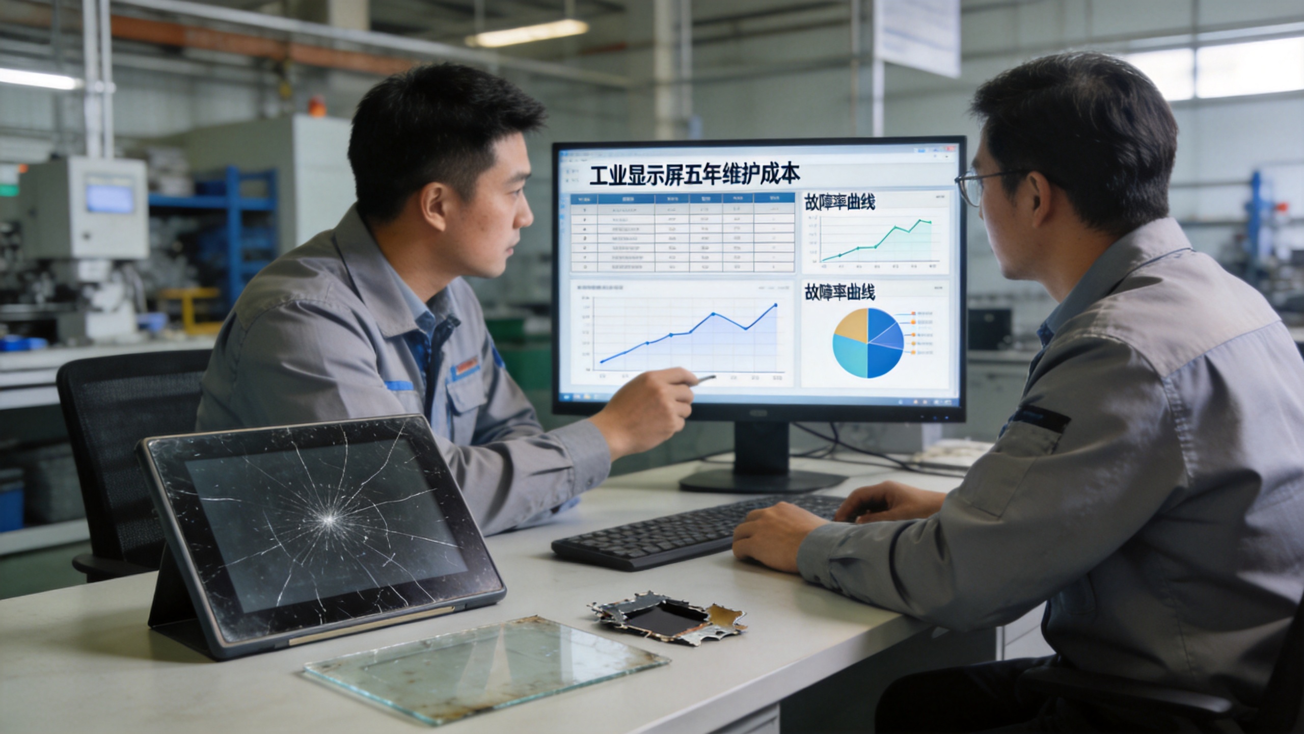 工业显示屏五年维护成本评估 工程师评估工业显示屏五年维护成本表格与划伤屏幕样品