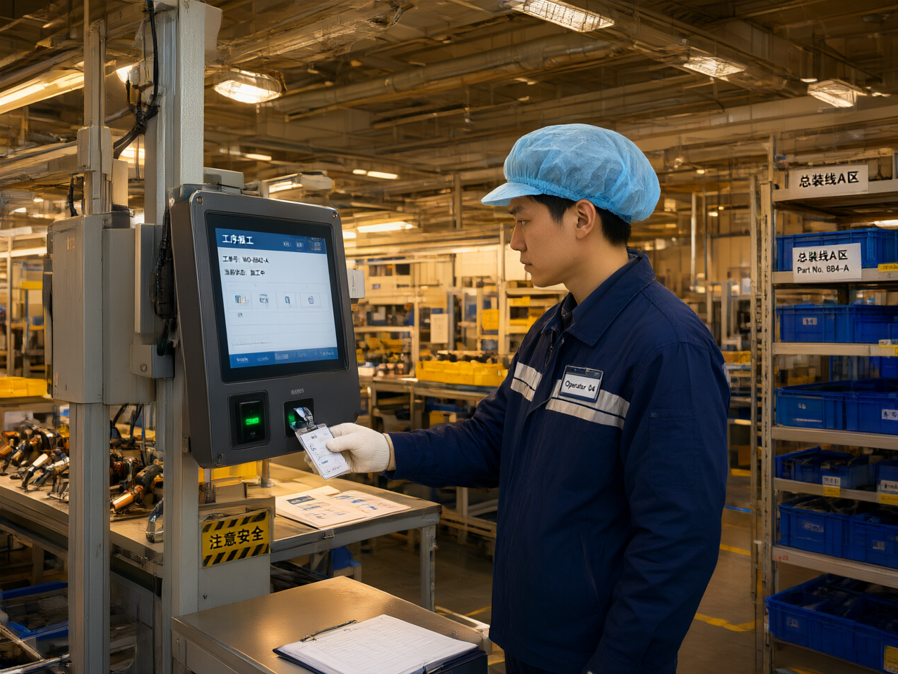 换掉车间报工的老旧挂式终端，mes工位终端一体机把身份核验与工序报工并到一屏