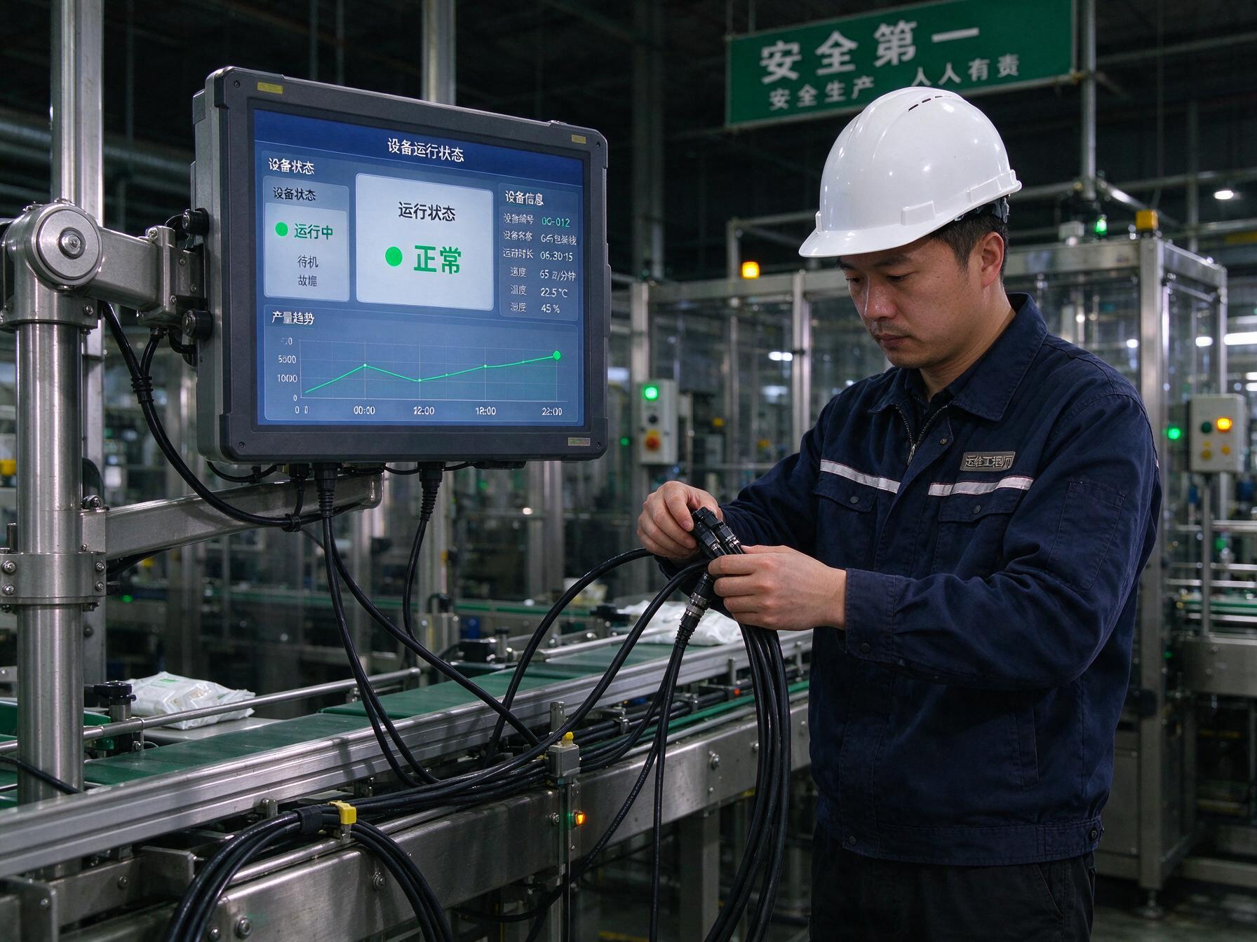部署与运维清单 运维工程师在夜间巡检15.6工业显示器运行状态